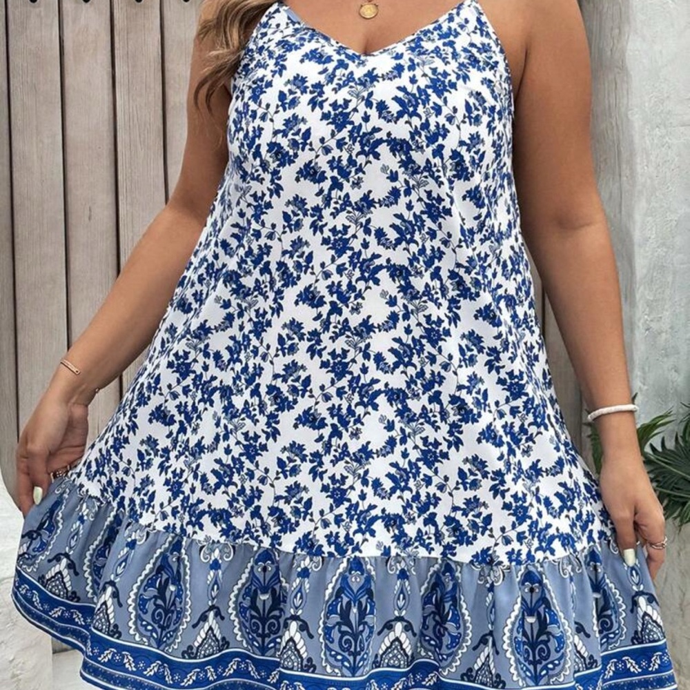 Floral Blue and White Summer Dress NWT